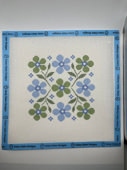 Blue and Green Floral Motif - 13 mesh - 10 x 10 - Needlepoint Canvas