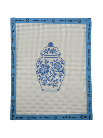 Blue and White Chinoiserie Ginger Jar - 18 mesh - 8 x 10 - Needlepoint Canvas