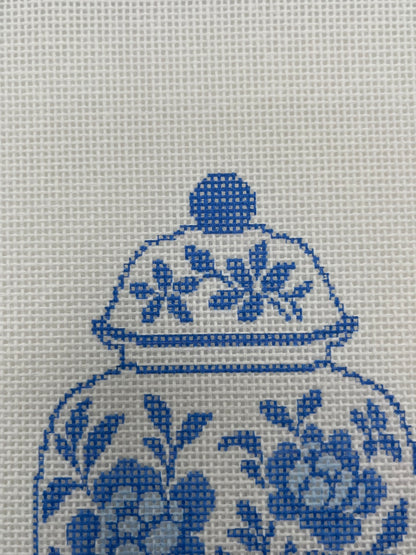 Blue and White Chinoiserie Ginger Jar - 18 mesh - 8 x 10 - Needlepoint Canvas