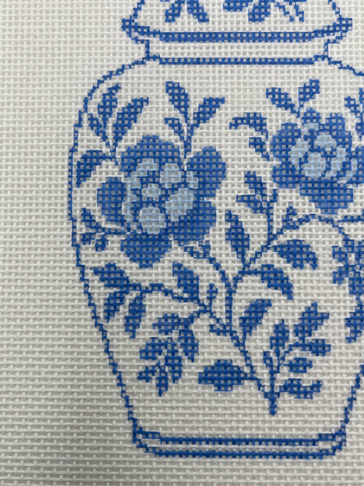 Blue and White Chinoiserie Ginger Jar - 18 mesh - 8 x 10 - Needlepoint Canvas