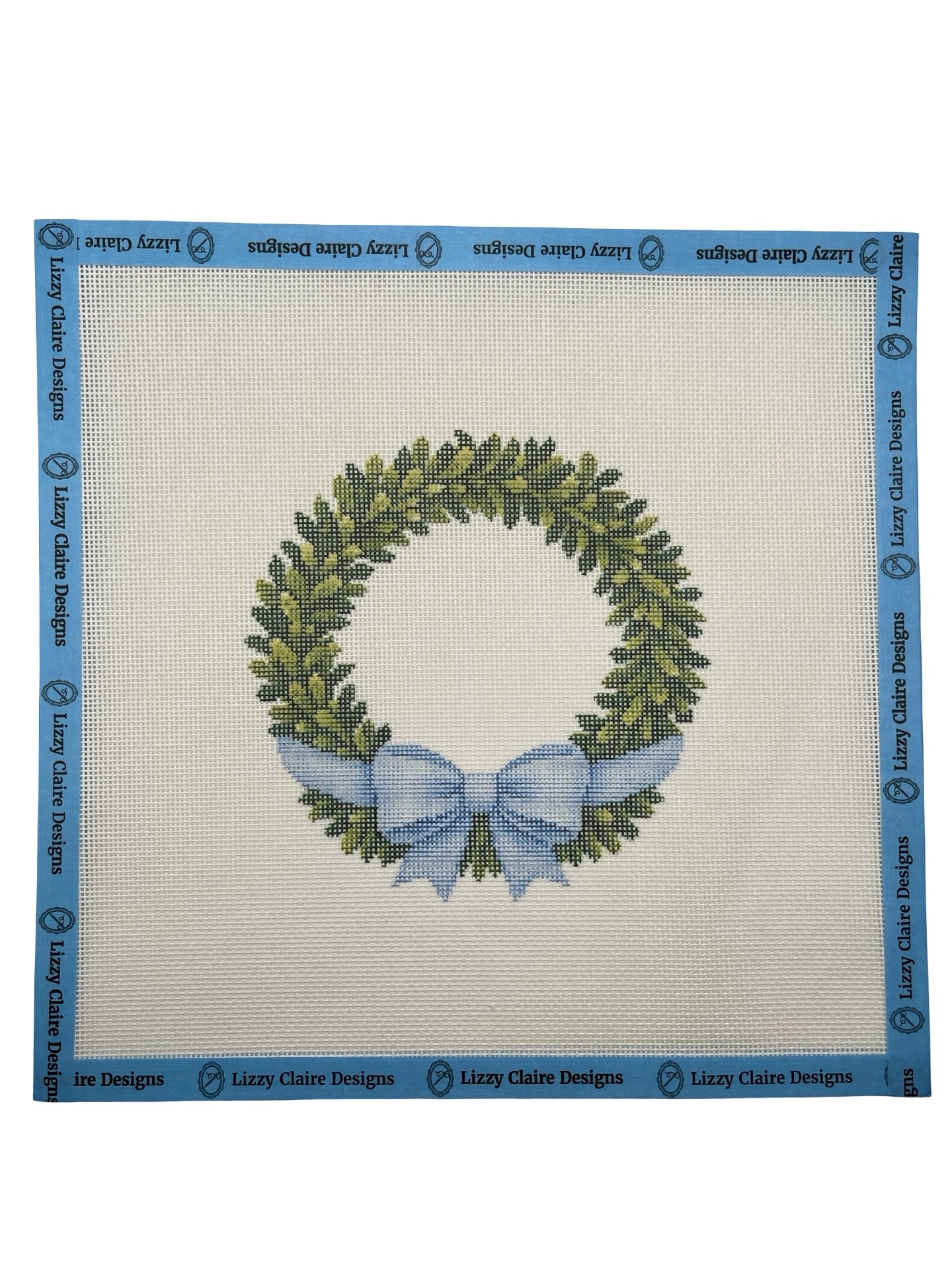 Boxwood Wreath with Bow - 18 mesh - 10x10 - Needlepoint Canvas