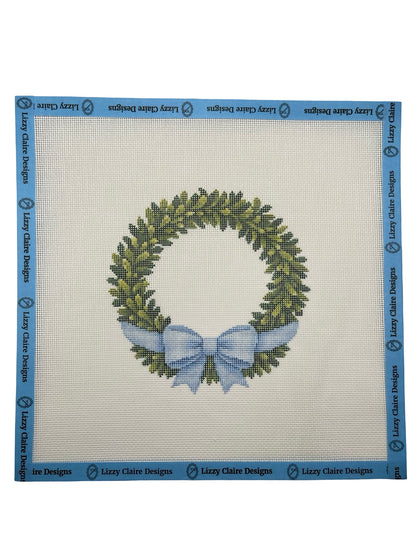 Boxwood Wreath with Bow - 18 mesh - 10x10 - Needlepoint Canvas