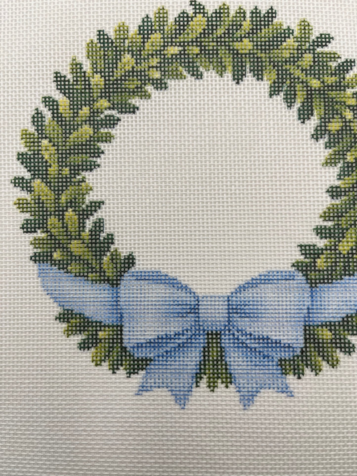 Boxwood Wreath with Bow - 18 mesh - 10x10 - Needlepoint Canvas
