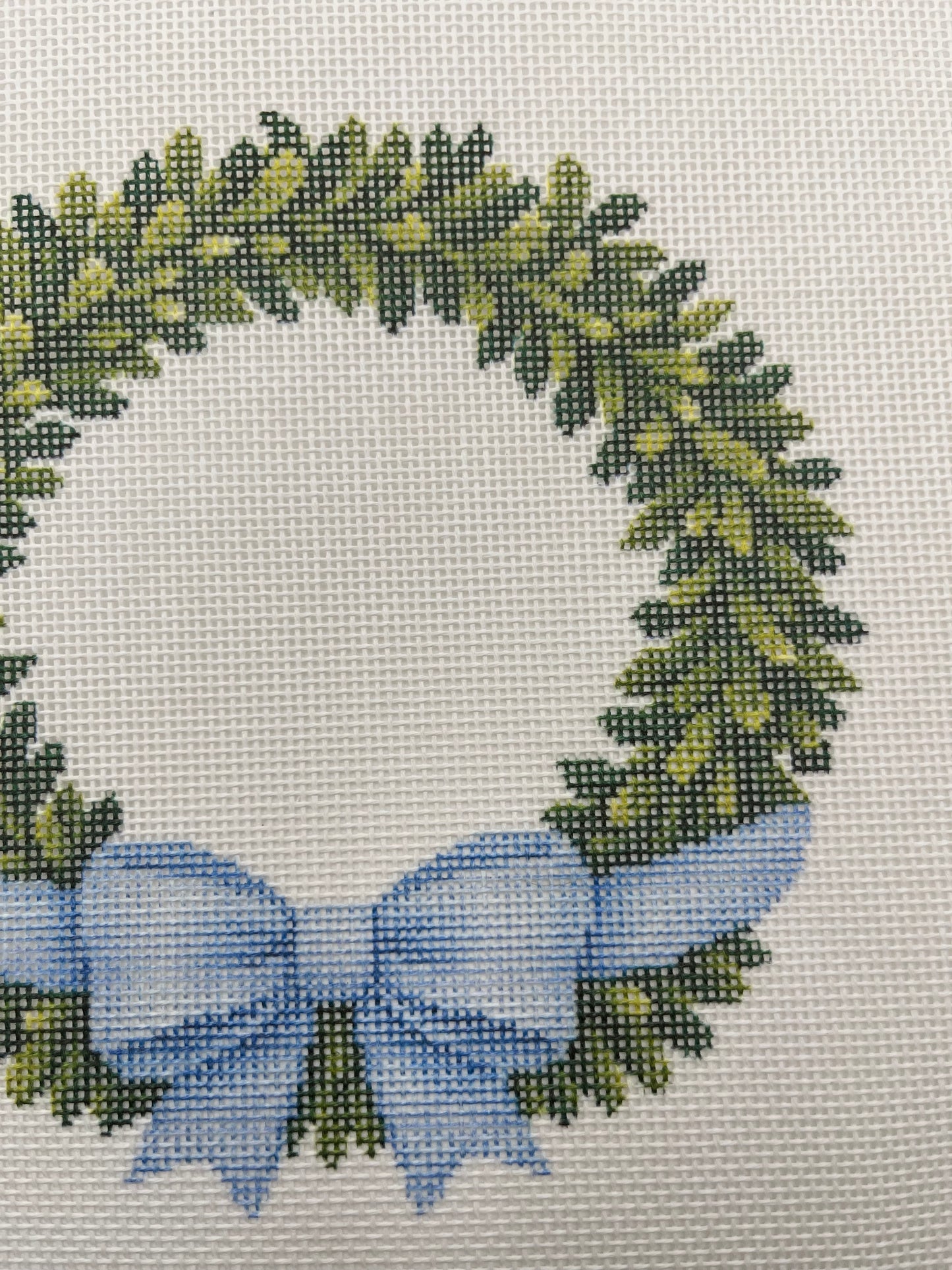 Boxwood Wreath with Bow - 18 mesh - 10x10 - Needlepoint Canvas