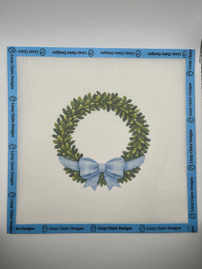 Boxwood Wreath with Bow - 18 mesh - 10x10 - Needlepoint Canvas