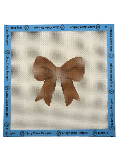 Brown Simple Bow - 13 mesh - 8 x 8 -  Needlepoint Canvas
