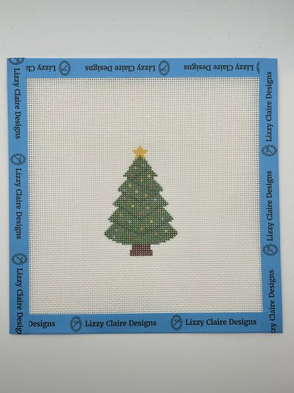 Christmas Tree with Lights and Star - 18 mesh - 7 x 7 - Needlepoint Canvas