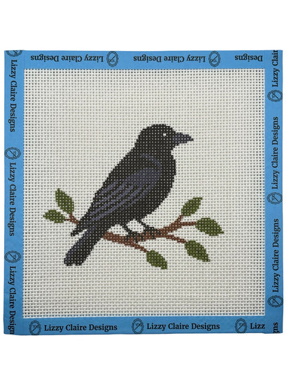 Crow on a Branch- 13 mesh - 7 x 7 - Needlepoint Canvas