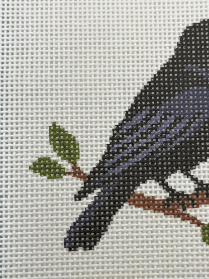Crow on a Branch- 13 mesh - 7 x 7 - Needlepoint Canvas