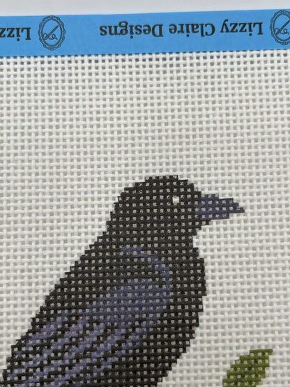 Crow on a Branch- 13 mesh - 7 x 7 - Needlepoint Canvas