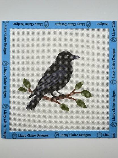 Crow on a Branch- 13 mesh - 7 x 7 - Needlepoint Canvas