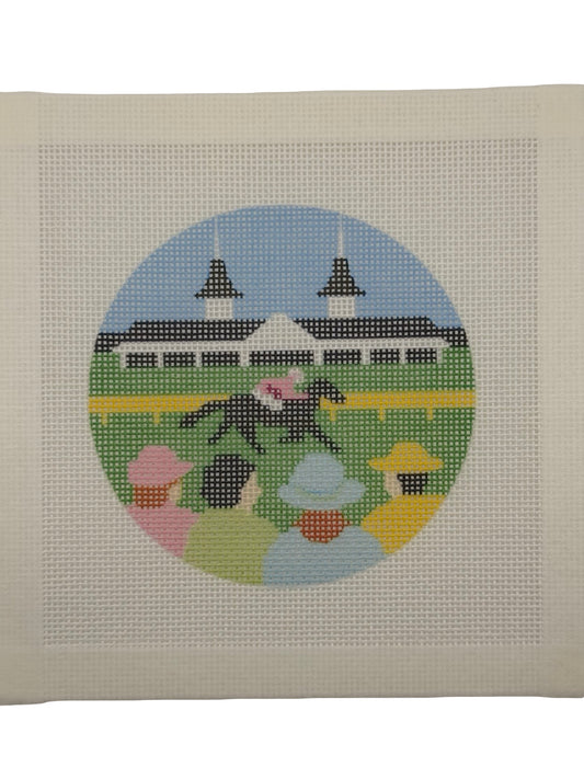 Derby Day - 18 mesh - 4 inch Round - 6 x 6 - Needlepoint Canvas