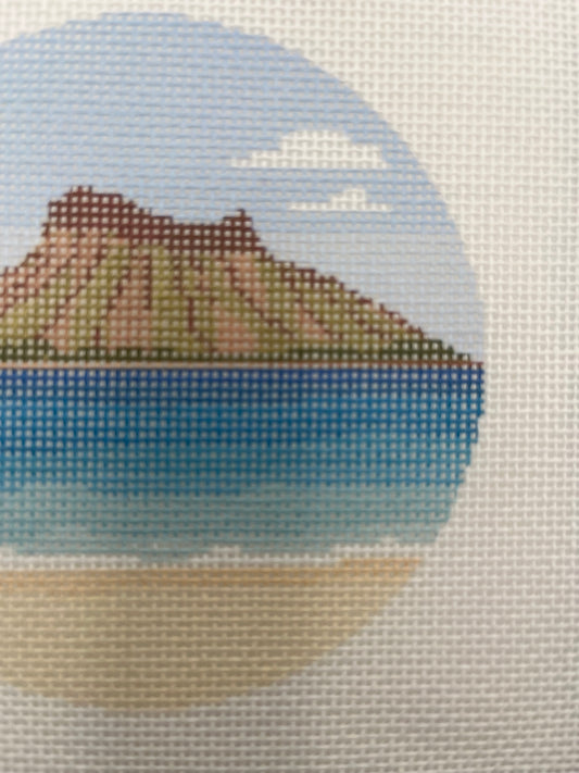 Diamond Head Crater - 18 mesh - 4 inch Round - 6 x 6 - Needlepoint Canvas