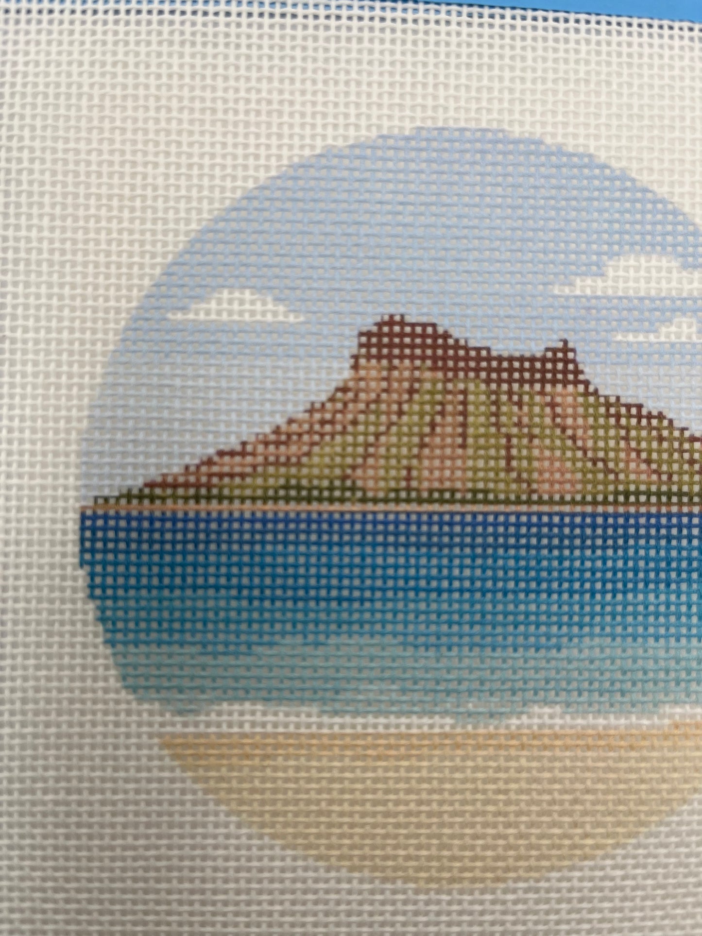 Diamond Head Crater - 18 mesh - 4 inch Round - 6 x 6 - Needlepoint Canvas