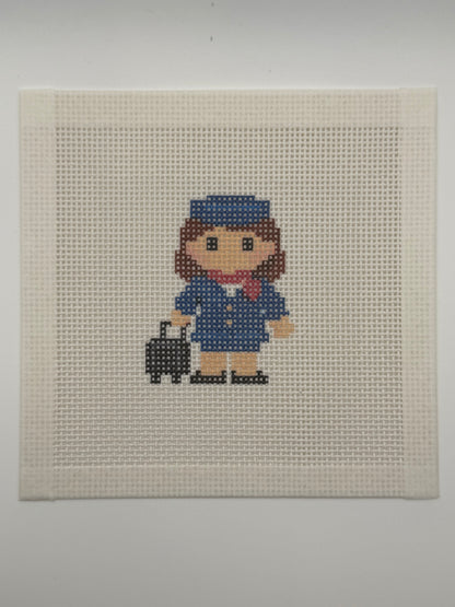 Flight Attendant Lizzy Claire - 13 mesh - 6 x 6 - Needlepoint Canvas