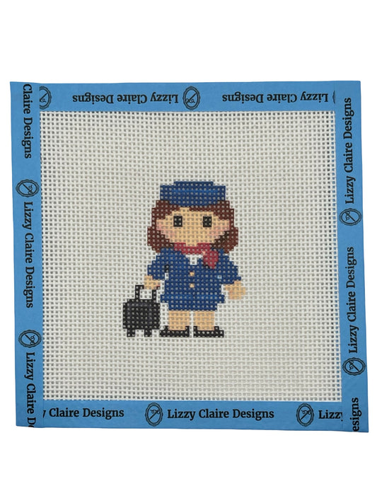 Flight Attendant Lizzy Claire - 13 mesh - 6 x 6 - Needlepoint Canvas