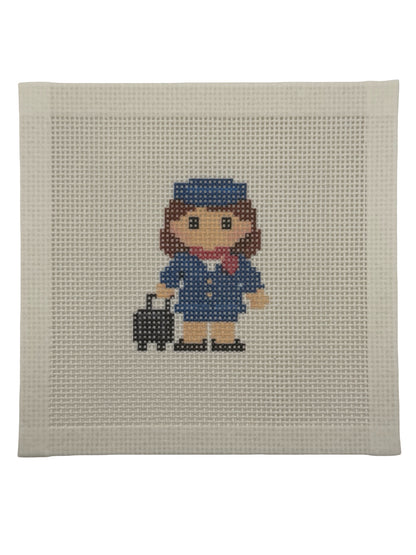 Flight Attendant Lizzy Claire - 13 mesh - 6 x 6 - Needlepoint Canvas