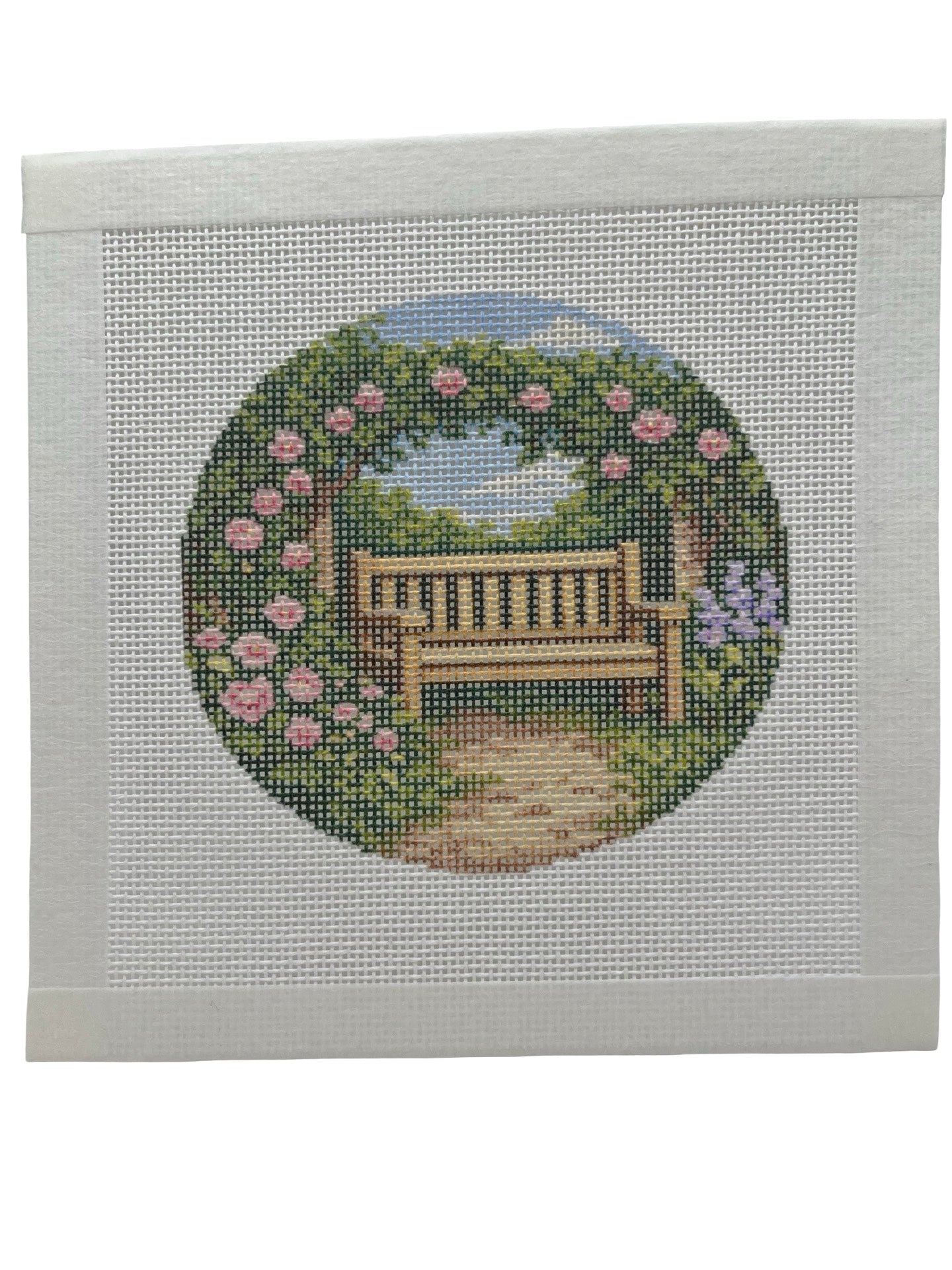 Garden Bench - 18 mesh - 4 inch Round - 6 x 6 - Needlepoint Canvas