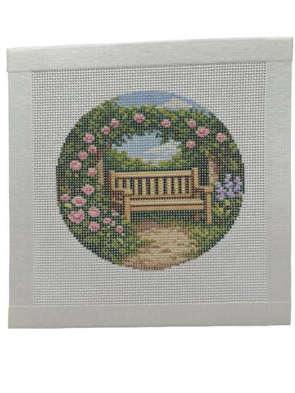 Garden Bench - 18 mesh - 4 inch Round - 6 x 6 - Needlepoint Canvas