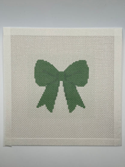 Green Simple Bow - 13 mesh - 8 x 8 -  Needlepoint Canvas