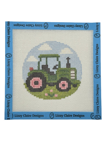Green Tractor - Happy Farm Collection - 4 inch Round - 18 mesh - 6 x 6 - Needlepoint Canvas