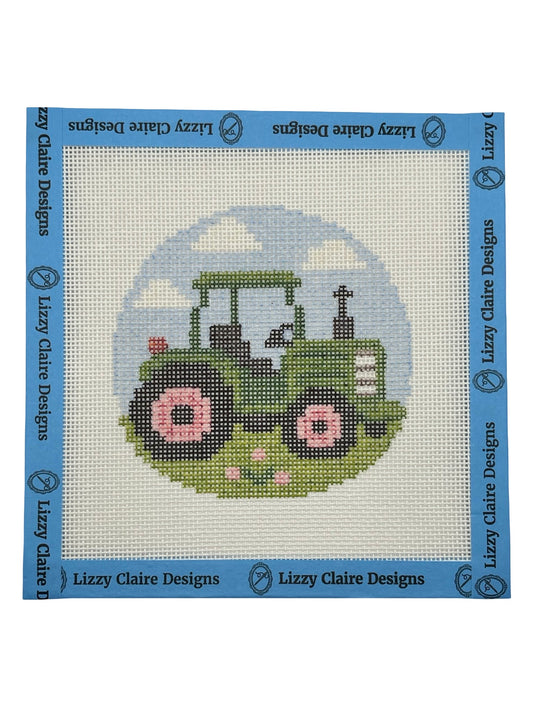 Green Tractor - Happy Farm Collection - 4 inch Round - 18 mesh - 6 x 6 - Needlepoint Canvas