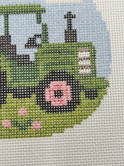 Green Tractor - Happy Farm Collection - 4 inch Round - 18 mesh - 6 x 6 - Needlepoint Canvas