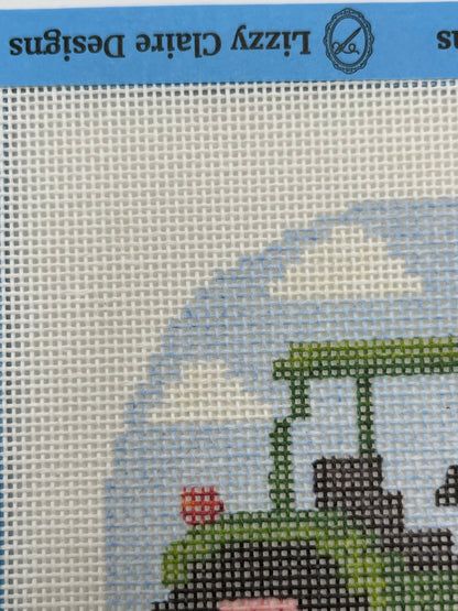 Green Tractor - Happy Farm Collection - 4 inch Round - 18 mesh - 6 x 6 - Needlepoint Canvas