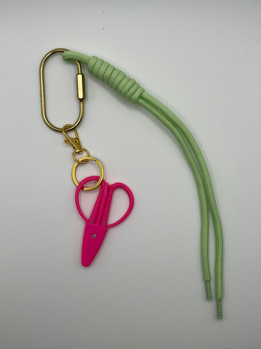 Green Bag Charm with Pink Scissors