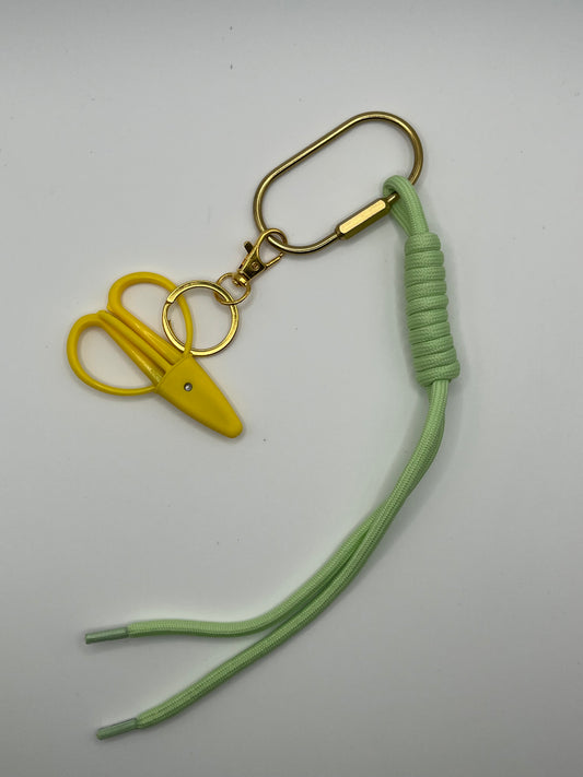 Green Bag Charm with Yellow Scissors
