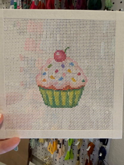 Happy Birthday Cupcake - 13 mesh - 7 x 7 - Needlepoint Canvas