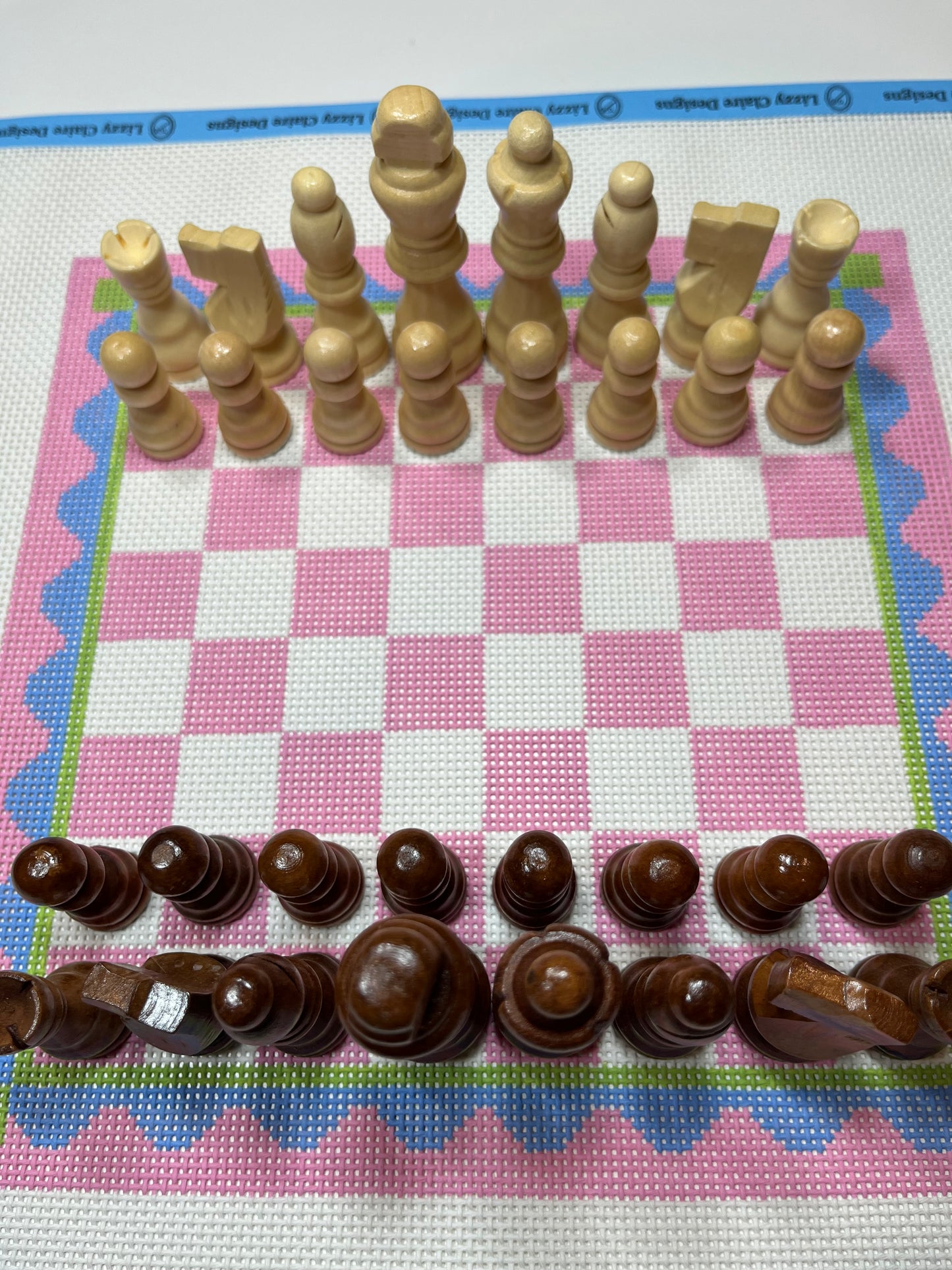 Hand Painted Chess Board - 13 mesh - 13.25 x 13.25 - Needlepoint Canvas - Lizzy Claire Designs