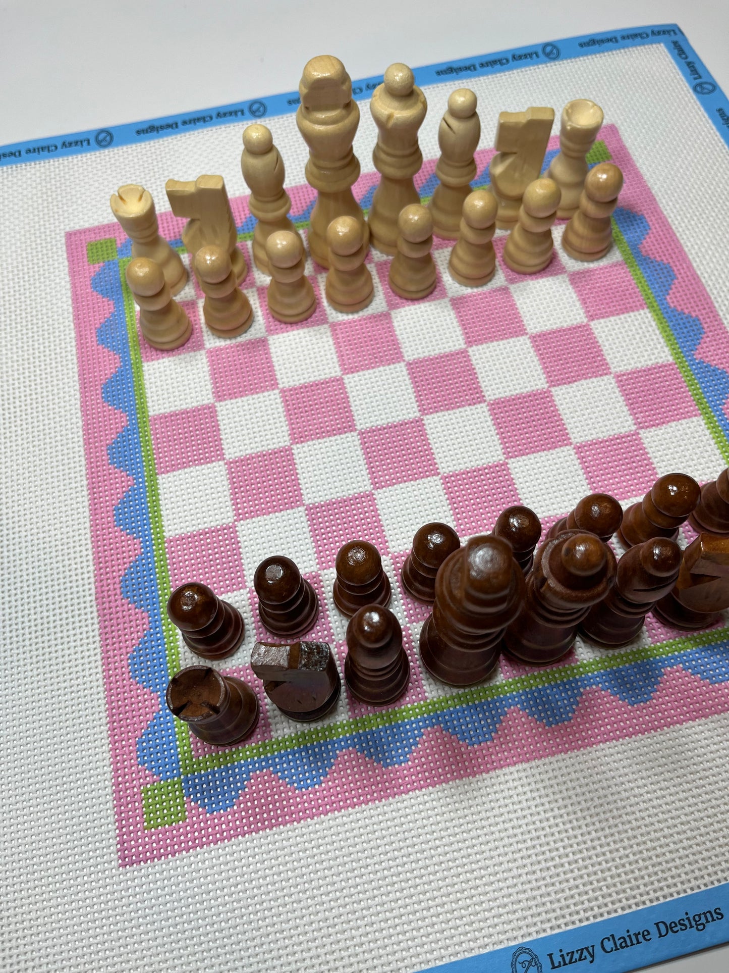Hand Painted Chess Board - 13 mesh - 13.25 x 13.25 - Needlepoint Canvas - Lizzy Claire Designs