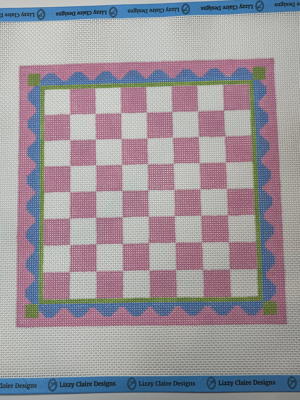 Hand Painted Chess Board - 13 mesh - 13.25 x 13.25 - Needlepoint Canvas - Lizzy Claire Designs