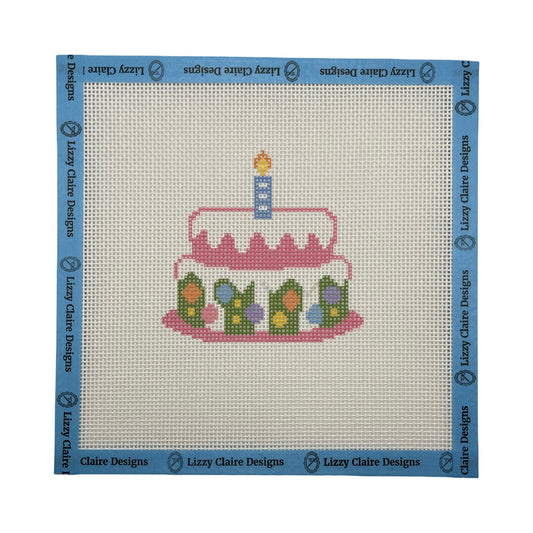 Happy Birthday Cake (1 candle) - 13 mesh - 8 x 8 - Needlepoint Canvas