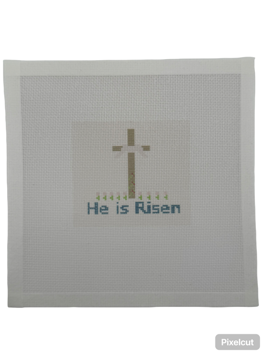 He is Risen Easter Cross - 18 mesh - 8 x 8 - Needlepoint Canvas