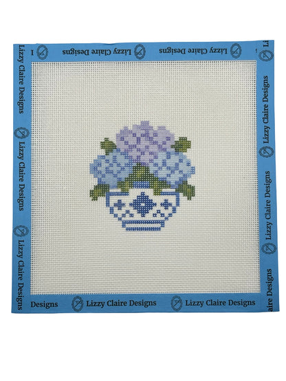 Hydrangeas in a Ginger Jar - 18 mesh - 7 x 7 - Needlepoint Canvas