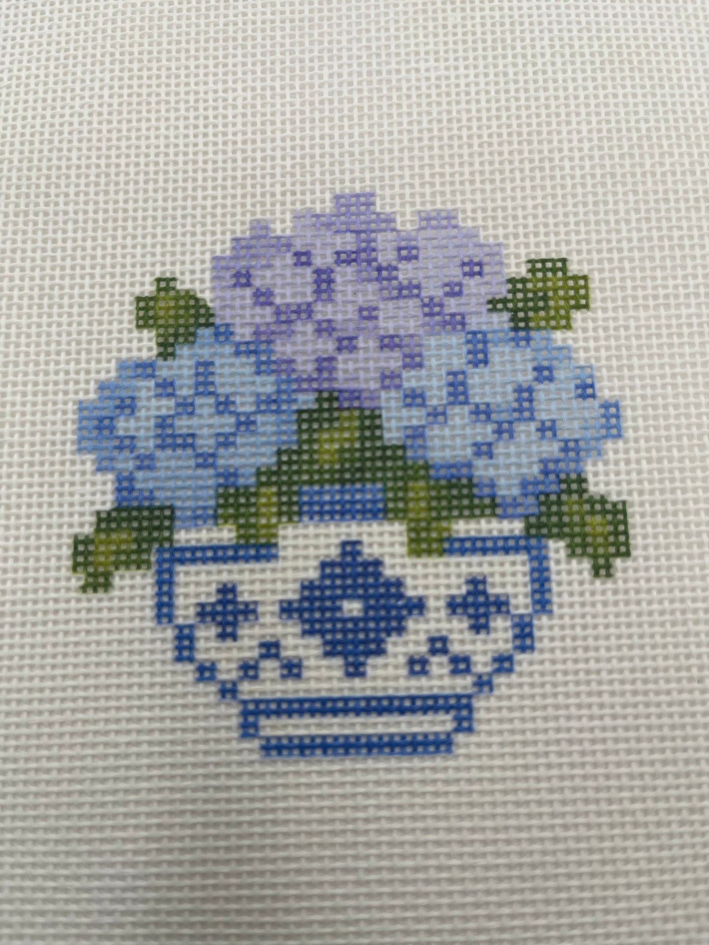 Hydrangeas in a Ginger Jar - 18 mesh - 7 x 7 - Needlepoint Canvas