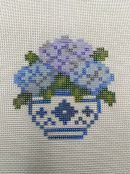 Hydrangeas in a Ginger Jar - 18 mesh - 7 x 7 - Needlepoint Canvas