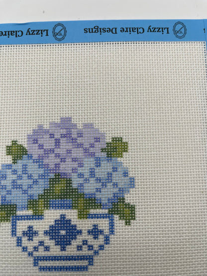 Hydrangeas in a Ginger Jar - 18 mesh - 7 x 7 - Needlepoint Canvas