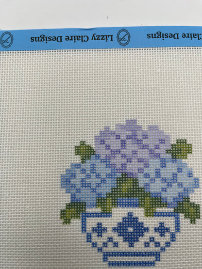 Hydrangeas in a Ginger Jar - 18 mesh - 7 x 7 - Needlepoint Canvas
