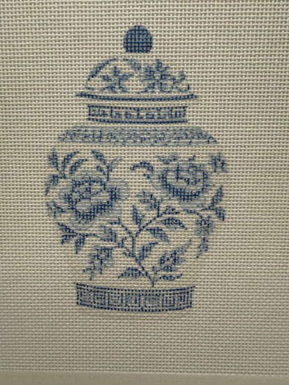 Blue and White Chinoiserie Ginger Jar - 18 mesh - 8 x 8 - Needlepoint Canvas