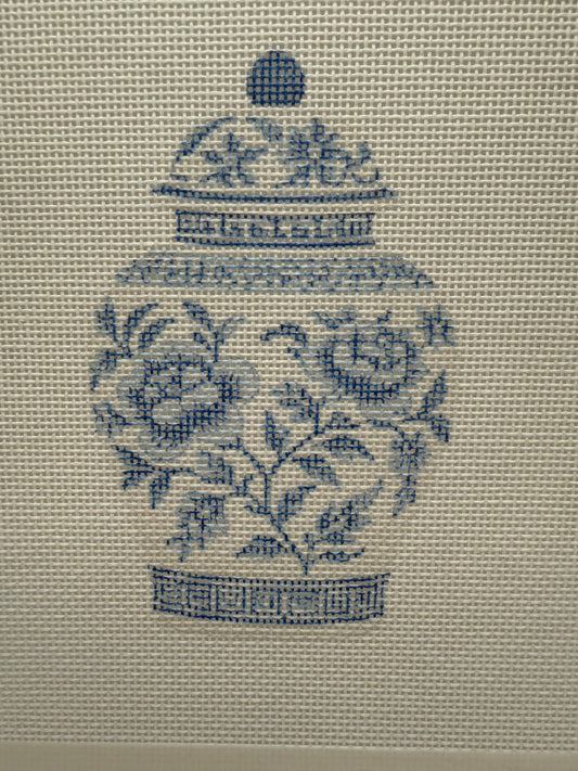 Blue and White Chinoiserie Ginger Jar - 18 mesh - 8 x 8 - Needlepoint Canvas