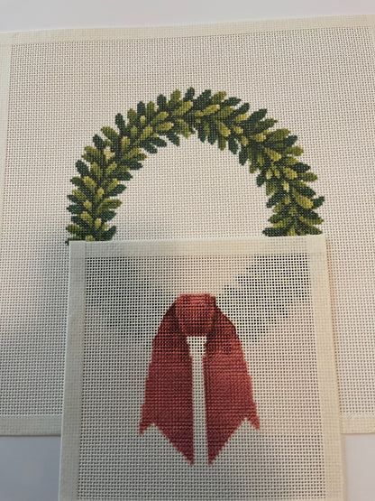 Red Wreath Sash - 13 mesh - 7 x 7 - Needlepoint Canvas