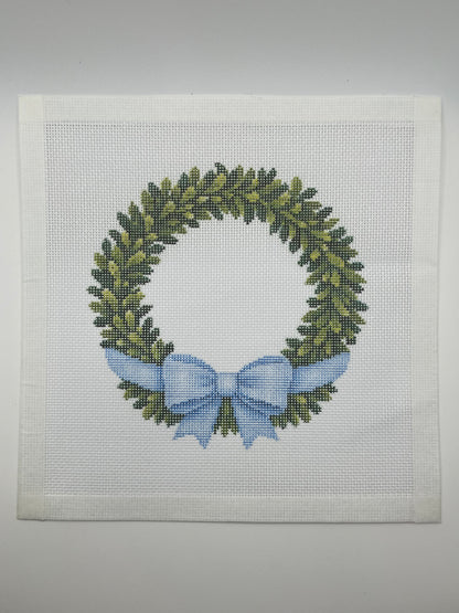 Boxwood Wreath with Bow - 18 mesh - 5 5/8" Round - 8 x8 - Needlepoint Canvas