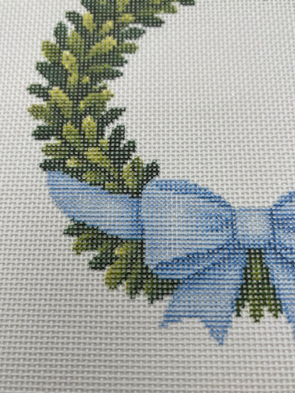 Boxwood Wreath with Bow - 18 mesh - 5 5/8" Round - 8 x8 - Needlepoint Canvas