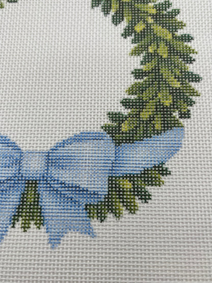 Boxwood Wreath with Bow - 18 mesh - 5 5/8" Round - 8 x8 - Needlepoint Canvas