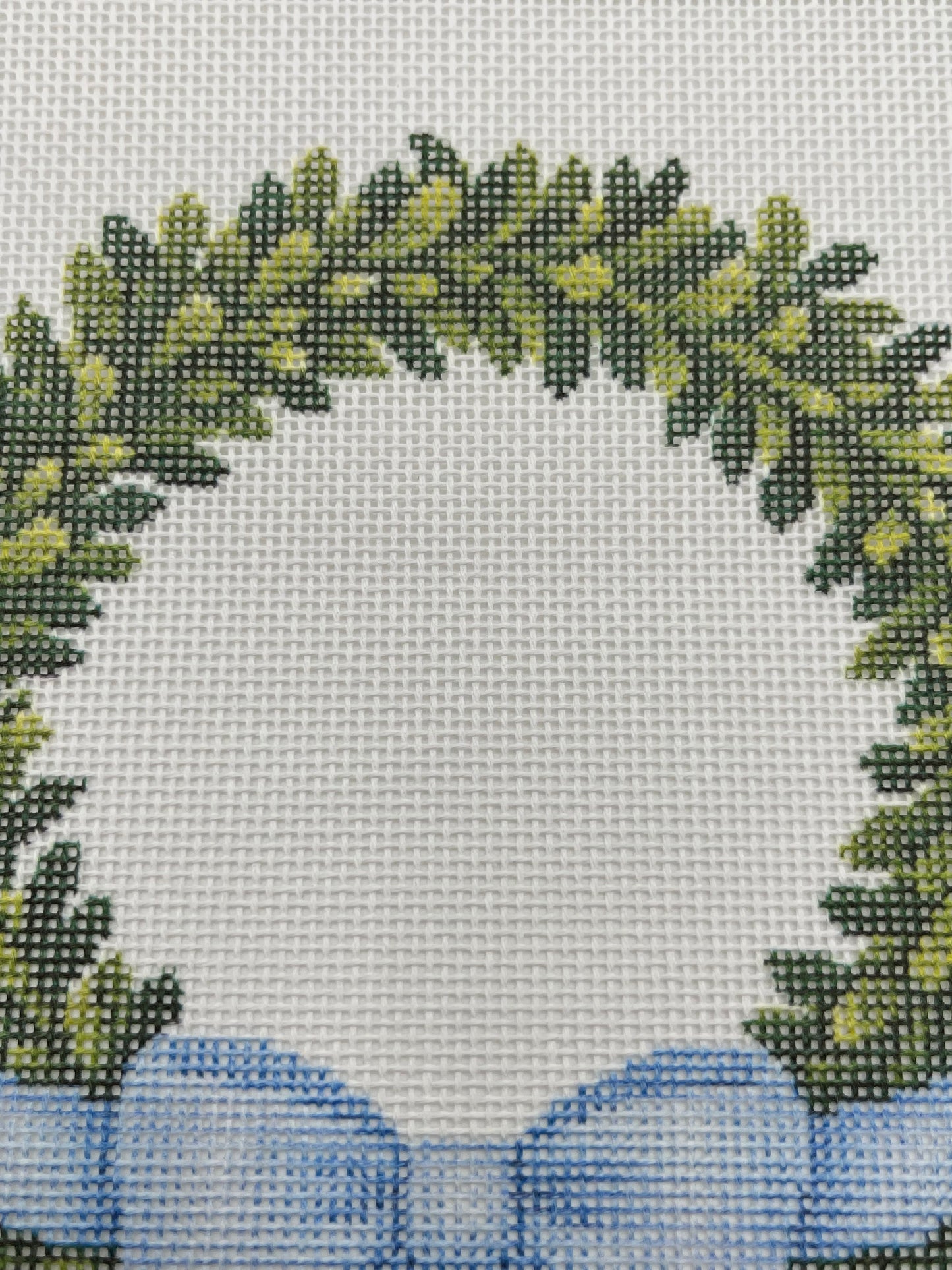 Boxwood Wreath with Bow - 18 mesh - 5 5/8" Round - 8 x8 - Needlepoint Canvas