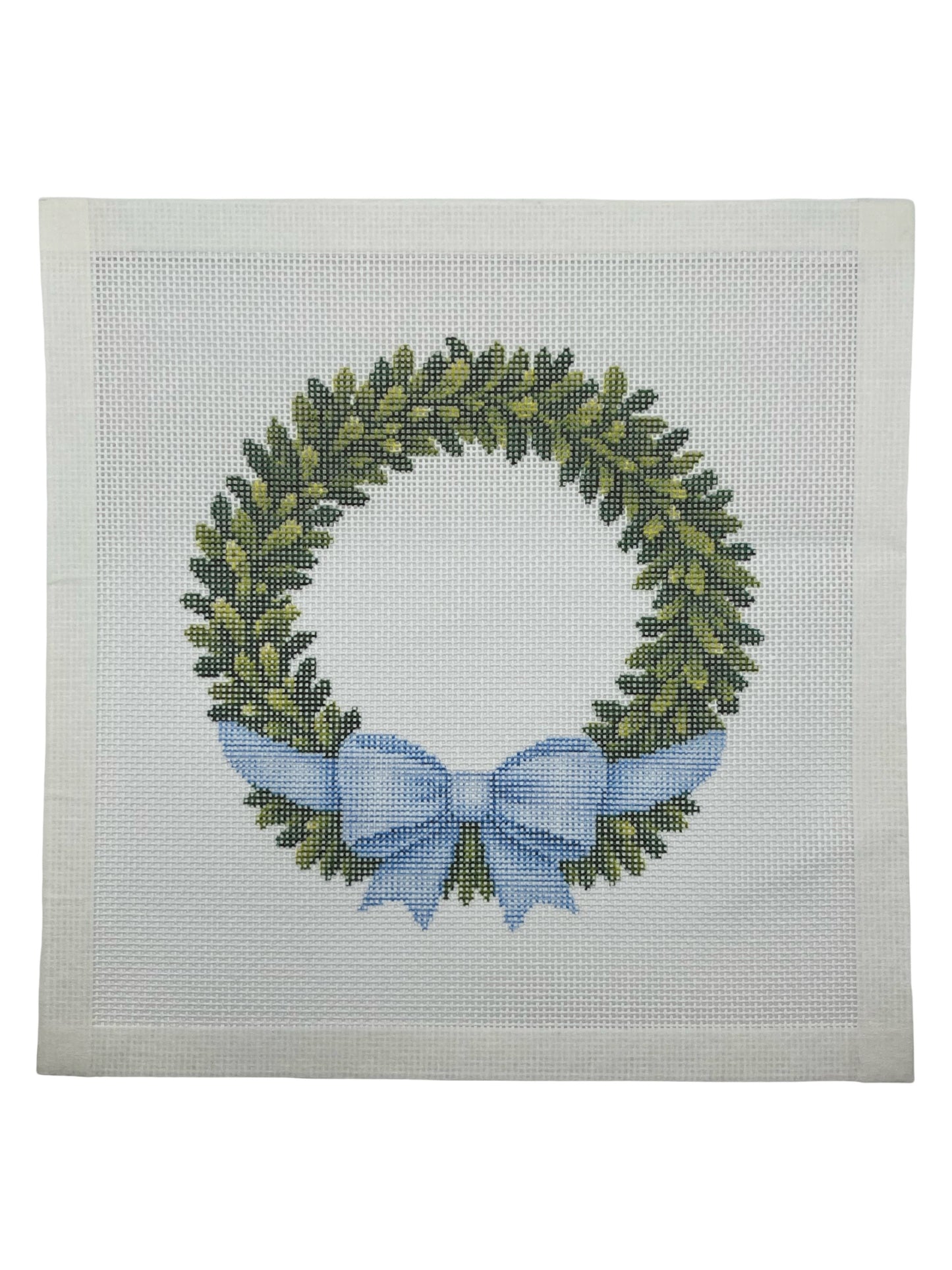 Boxwood Wreath with Bow - 18 mesh - 5 5/8" Round - 8 x8 - Needlepoint Canvas