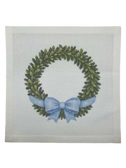 Boxwood Wreath with Bow - 18 mesh - 5 5/8" Round - 8 x8 - Needlepoint Canvas